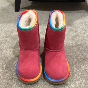 UGG Pink Suede Boots with Rainbow Trim